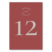 Dusty Red Leaves and Berries Wedding Table Number