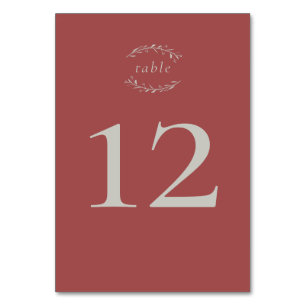 Dusty Red Leaves and Berries Wedding Table Number