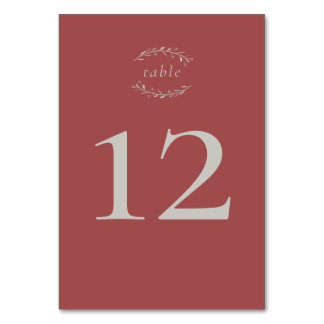 Dusty Red Leaves and Berries Wedding Table Number