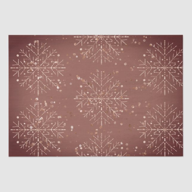 Dusty Red Snowflakes Christmas Tissue Paper (Front)