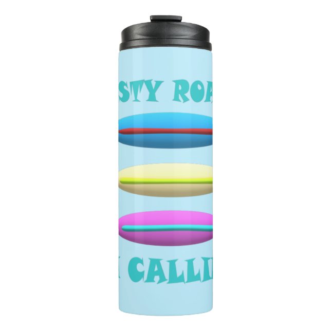 Dusty Road design pale blue with words Thermal Tumbler (Front)