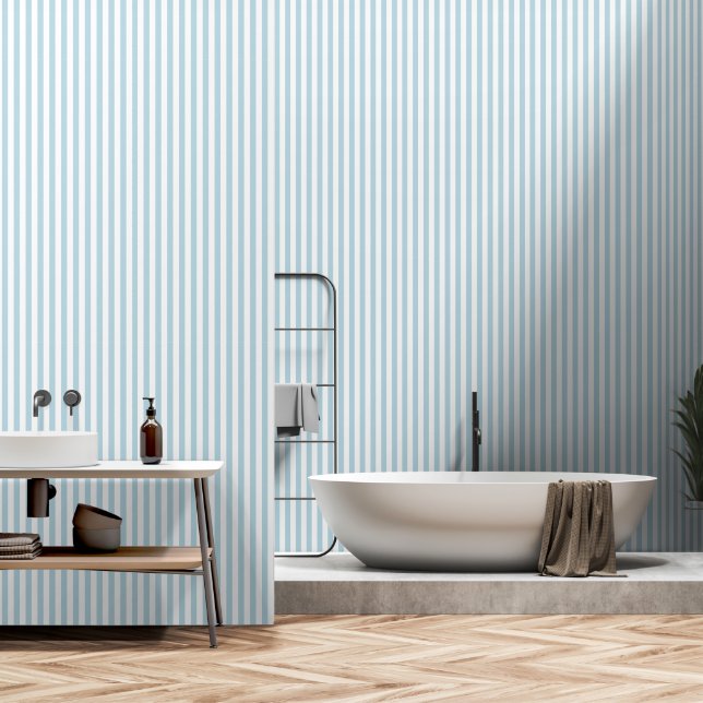  Dusty Robins Egg Blue White Stripes Wallpaper (Bathroom)