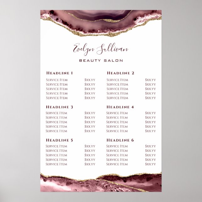 Dusty Rose Agate Price List Poster (Front)
