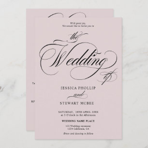 Dusty rose all in one calligraphy wedding invitation