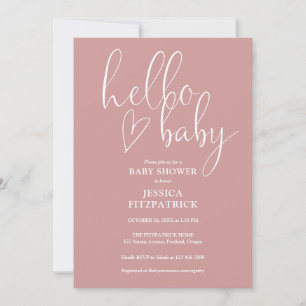 Dusty Rose All In One QR Code Hello Baby Shower Invitation