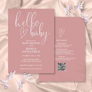 Dusty Rose All In One QR Code Hello Baby Shower Invitation