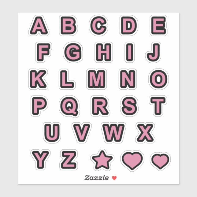  Dusty Rose and Black Capital Letters Alphabet (Sheet)