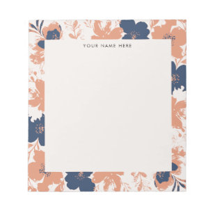 Dusty Rose and Blue Floral with Name Notepad