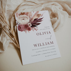 Dusty Rose and Burgundy Boho Elegance Wedding Invitation