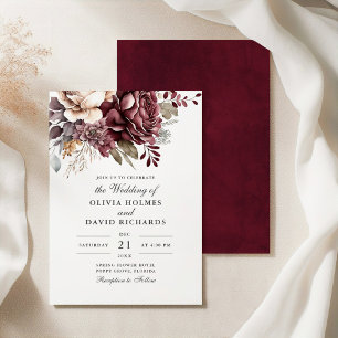 Dusty Rose and Burgundy Floral Boho Wedding Invitation