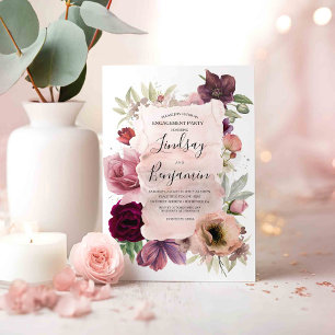Dusty Rose and Burgundy Floral Engagement Party Invitation