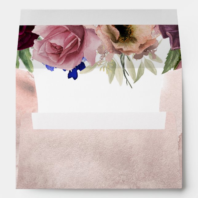 Dusty Rose and Burgundy Navy Floral Wedding Envelope (Back (Bottom))