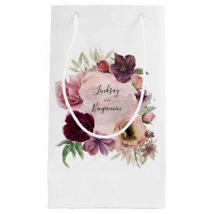 Dusty Rose and Burgundy Red Watercolor Flowers Small Gift Bag