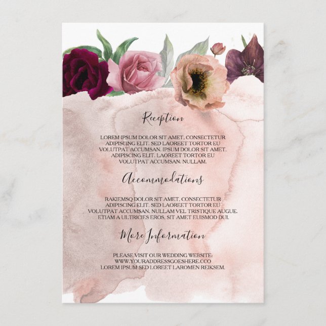 Dusty Rose and Burgundy Wedding Information Enclosure Card (Front)