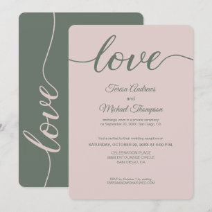Dusty Rose and Green Modern Love Elopement Recepti Invitation
