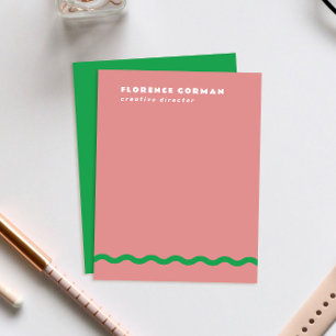 Dusty Rose and Green Wavy Frame Personal Thank You Card