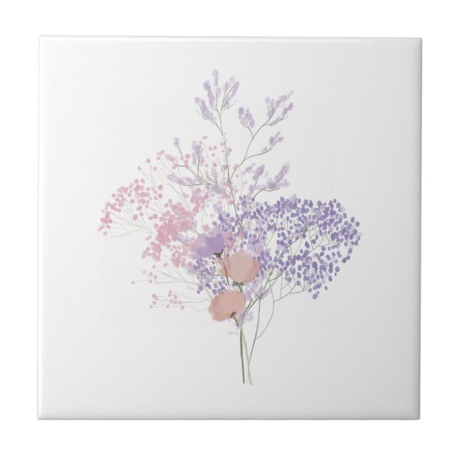 Dusty Rose and Lavender Delicate Wildflower  Ceramic Tile (Front)