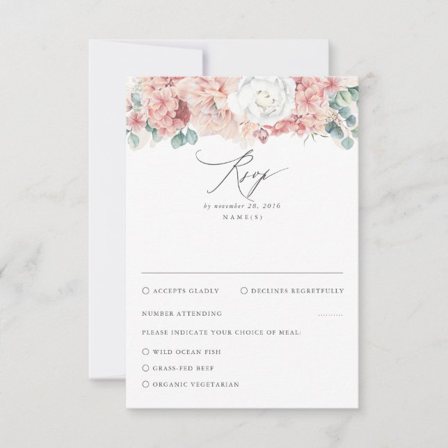 Dusty Rose and Peach Floral Wedding RSVP (Front)