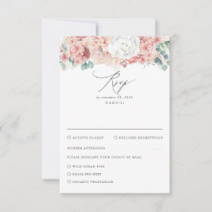 Dusty Rose and Peach Floral Wedding RSVP Card
