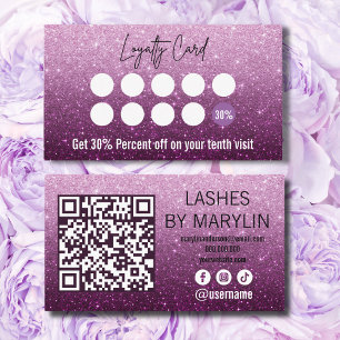 Dusty Rose and Plum Ombre Glitter Lash Technician Loyalty Card