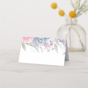 Dusty Rose and Slate Blue Floral Elegant Place Card