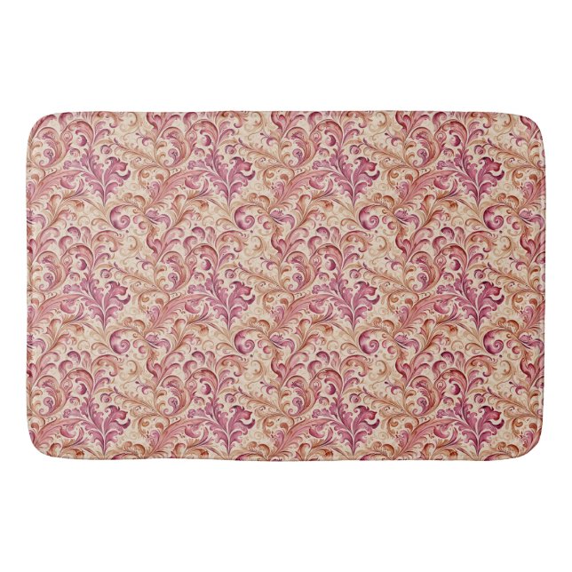 Dusty Rose and Taupe Leaf Scroll Bath Mat (Front)