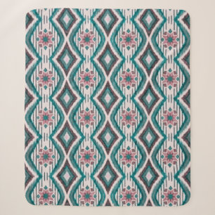 Dusty Rose and Teal Diamonds & Flowers Sherpa Blanket