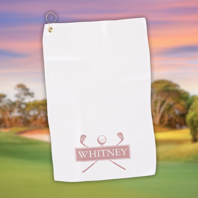 Dusty Rose And White Golf Clubs Personalised Name Golf Towel (Dusty Rose And White Golf Clubs Personalized Name Golf Towel)