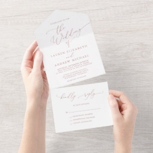 Dusty Rose and White Minimalist Wedding All In One Invitation