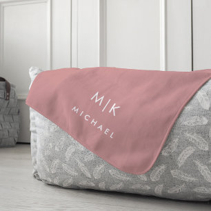 Dusty Rose and White   Modern Monogram Fleece Blanket