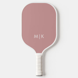 Dusty Rose and White   Modern Monogram Pickleball Paddle