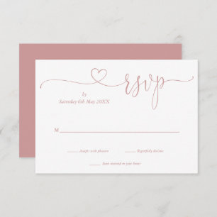 Dusty Rose And White Script Heart RSVP Card