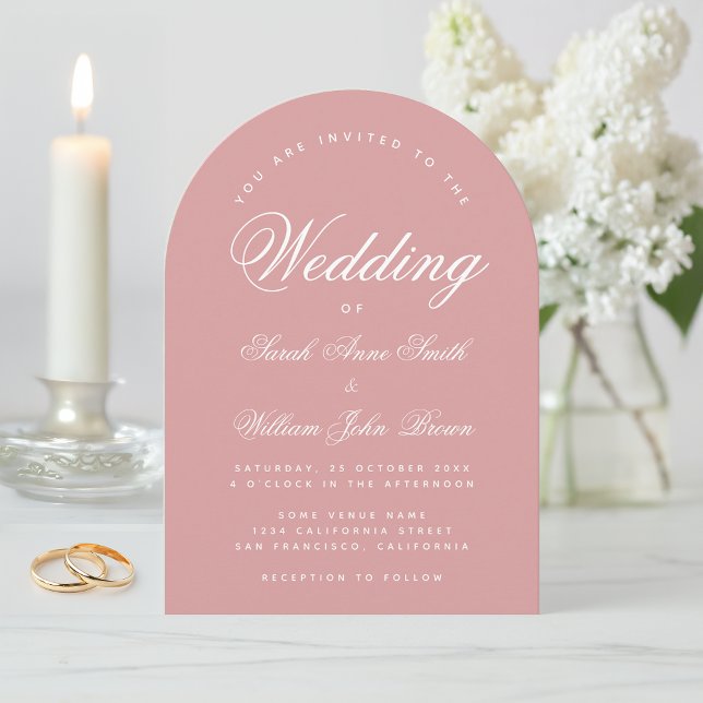 Dusty Rose Arch Simple Elegant Script Pink Wedding Invitation (Creator Uploaded)