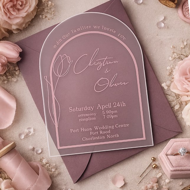 Dusty Rose Arched Tulip Wedding  Acrylic Invitations (Creator Uploaded)