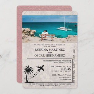 Dusty Rose Aruba Passport Wedding Invitation