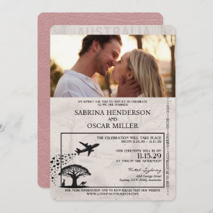 Dusty Rose Australia Passport Wedding Invitation