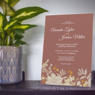 Dusty Rose Autumn Boho wedding Invitation
