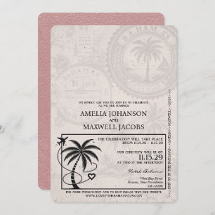 Dusty Rose Bahamas Passport Wedding Invitation