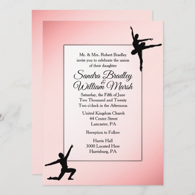 Dusty Rose Ballet Dance Wedding Invitation (Front/Back)