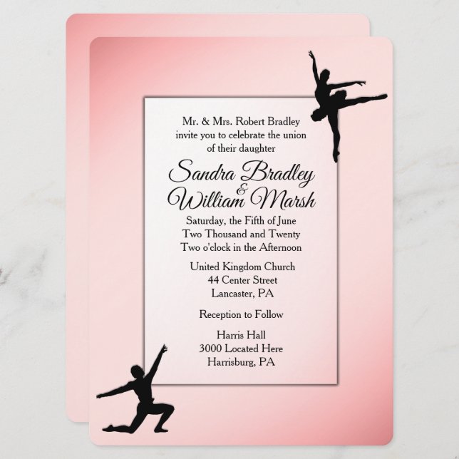 Dusty Rose Ballet Dance Wedding Invitation (Front/Back)
