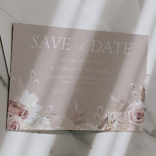 Dusty Rose & Beige Boho Floral Blush Wedding Save The Date