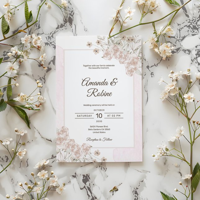 Dusty Rose Beige Floral Wedding Invitation (Creator Uploaded)