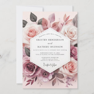 Dusty Rose Blossom Romance Wedding Invitation