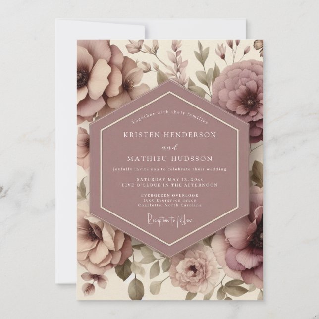 Dusty Rose Blossom Whimsy Wedding Invitation (Front)
