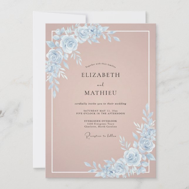 Dusty Rose Blue Romantic Wedding Invitation (Front)