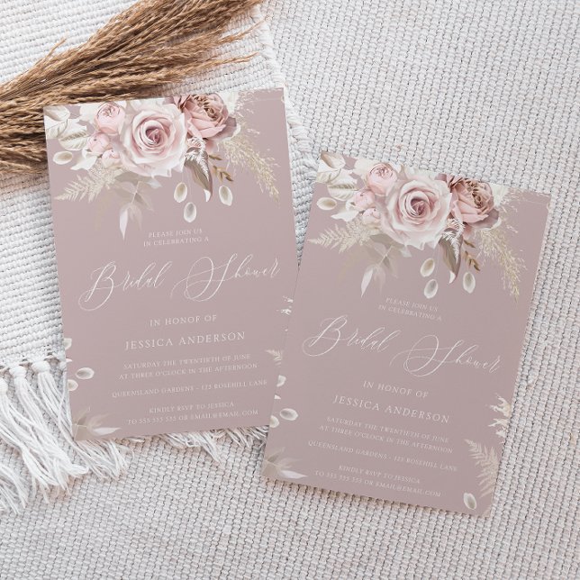Dusty Rose & Blush Boho Flowers Bridal Shower Invitation (Creator Uploaded)