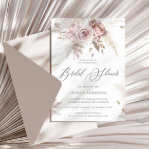 Dusty Rose Blush Boho Pink Floral Bridal Shower In Invitation