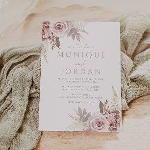 Dusty Rose Blush Boho Wedding Invitation