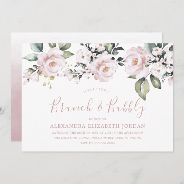 Dusty Rose Blush Brunch and Bubbly Bridal Shower Invitation (Front/Back)