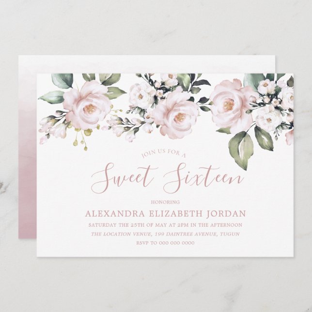 Dusty Rose Blush Brunch and Sweet 16 Party Invitation (Front/Back)